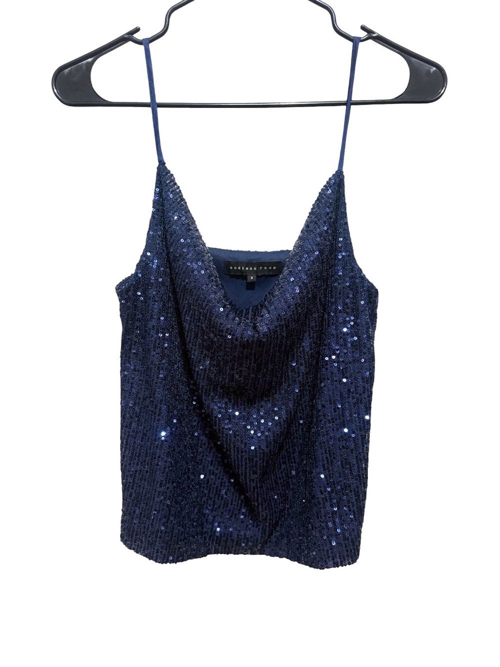 Endless Rose Navy Sequins Cowl Neck Top